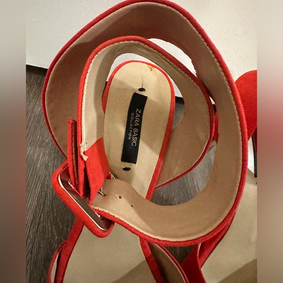 Zara Red Thick Strap Sandal Heels Size 39 - Picture 6 of 6